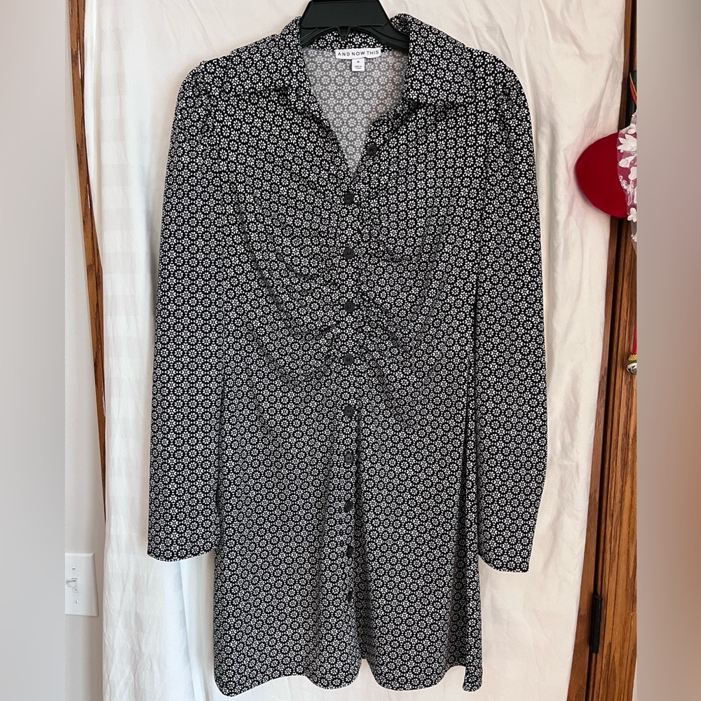 And Now This Long Sleeve Mini Dress Black and White Size M